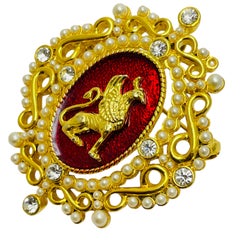 Vintage 1996 signé or ton émail designer broche pendentif