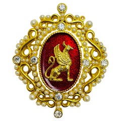 Vintage 1996 signed gold tone enamel designer brooch pendant