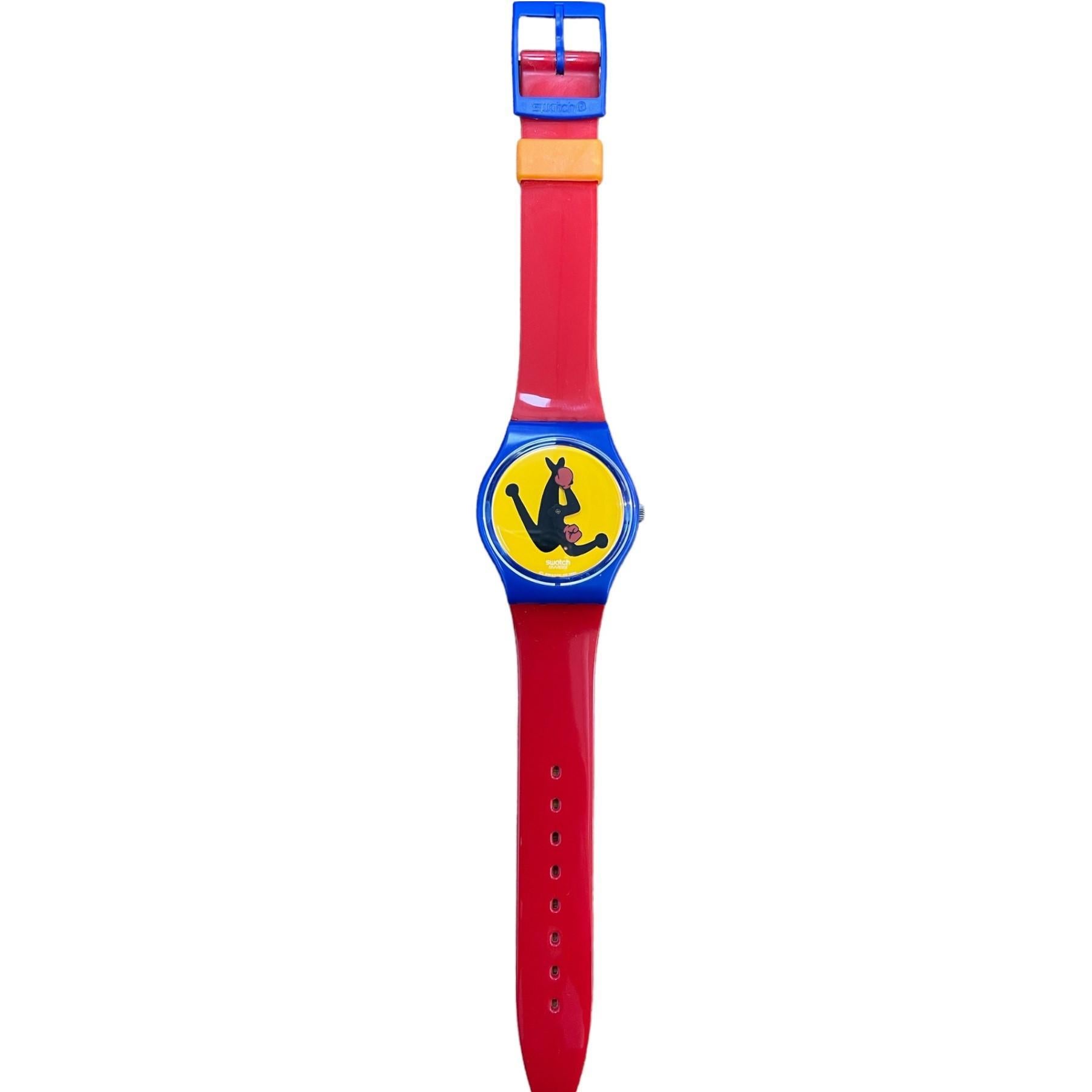Immerse yourself in the artistic world of Eduardo Arroyo with this unique vintage Swatch Gent BOXING GN163 watch. Designed by the renowned Spanish painter and graphic designer, this timepiece is a true collector's gem, featuring the iconic boxing