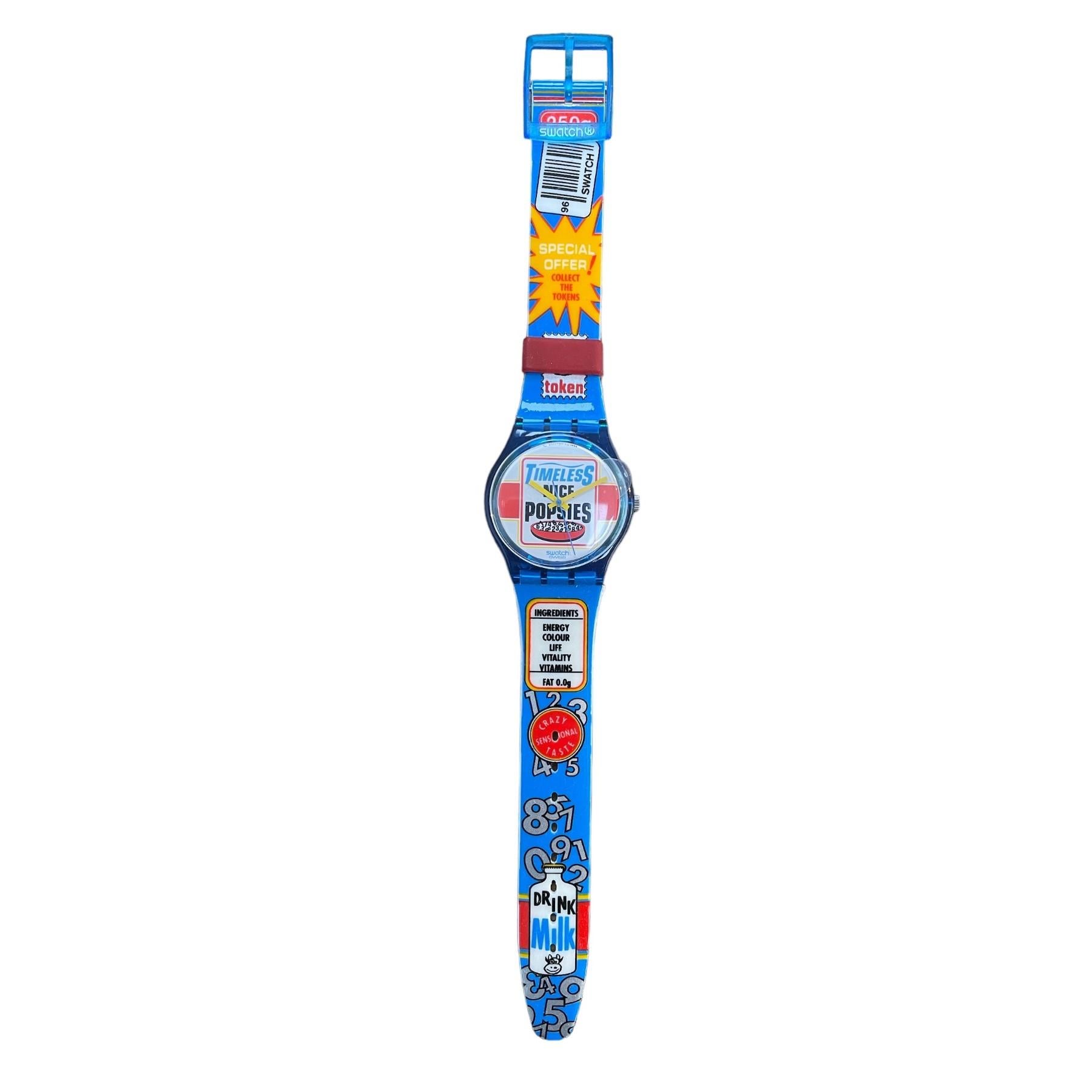 Transport yourself to 1996 with this Swatch GOOD MORNING watch in very good condition. Perfect for collectors or as a nostalgic gift, though the bracelet may not be suitable for regular wear due to its age. Please note that as a vintage item, no