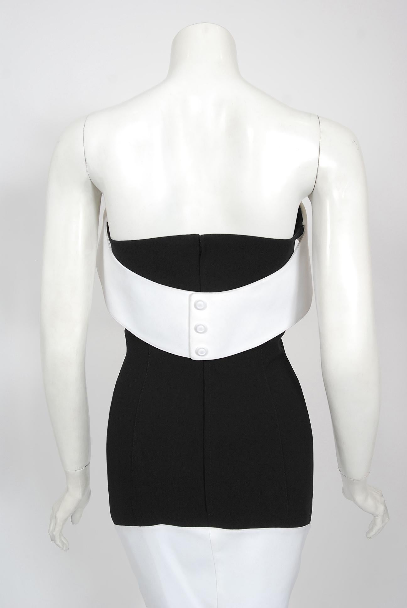 1996 Thierry Mugler Couture Archival Black White Futuristic Strapless Mini Dress For Sale 3