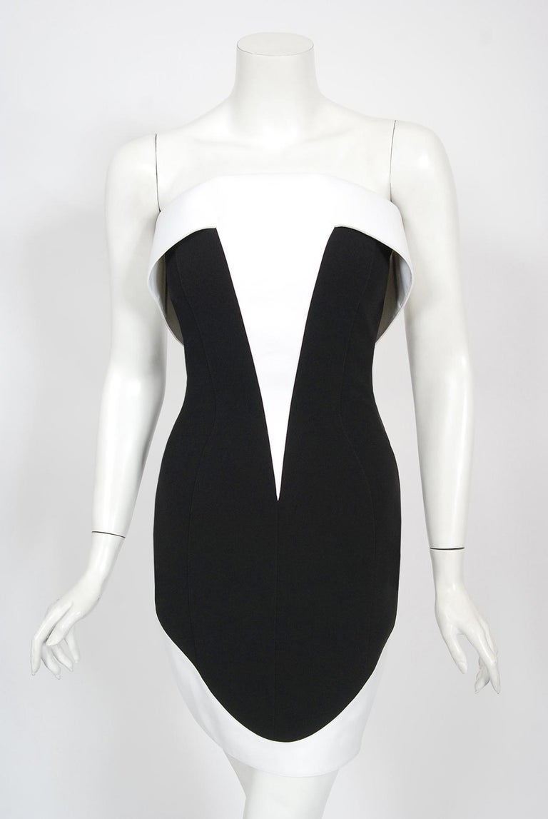 Vintage 1996 Thierry Mugler Couture Black White Futuristic Strapless ...