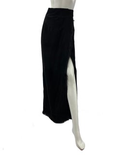 Vintage 1996 Tom Ford for Gucci Black Suede Leather Long Wrap Skirt Fur Trim 42