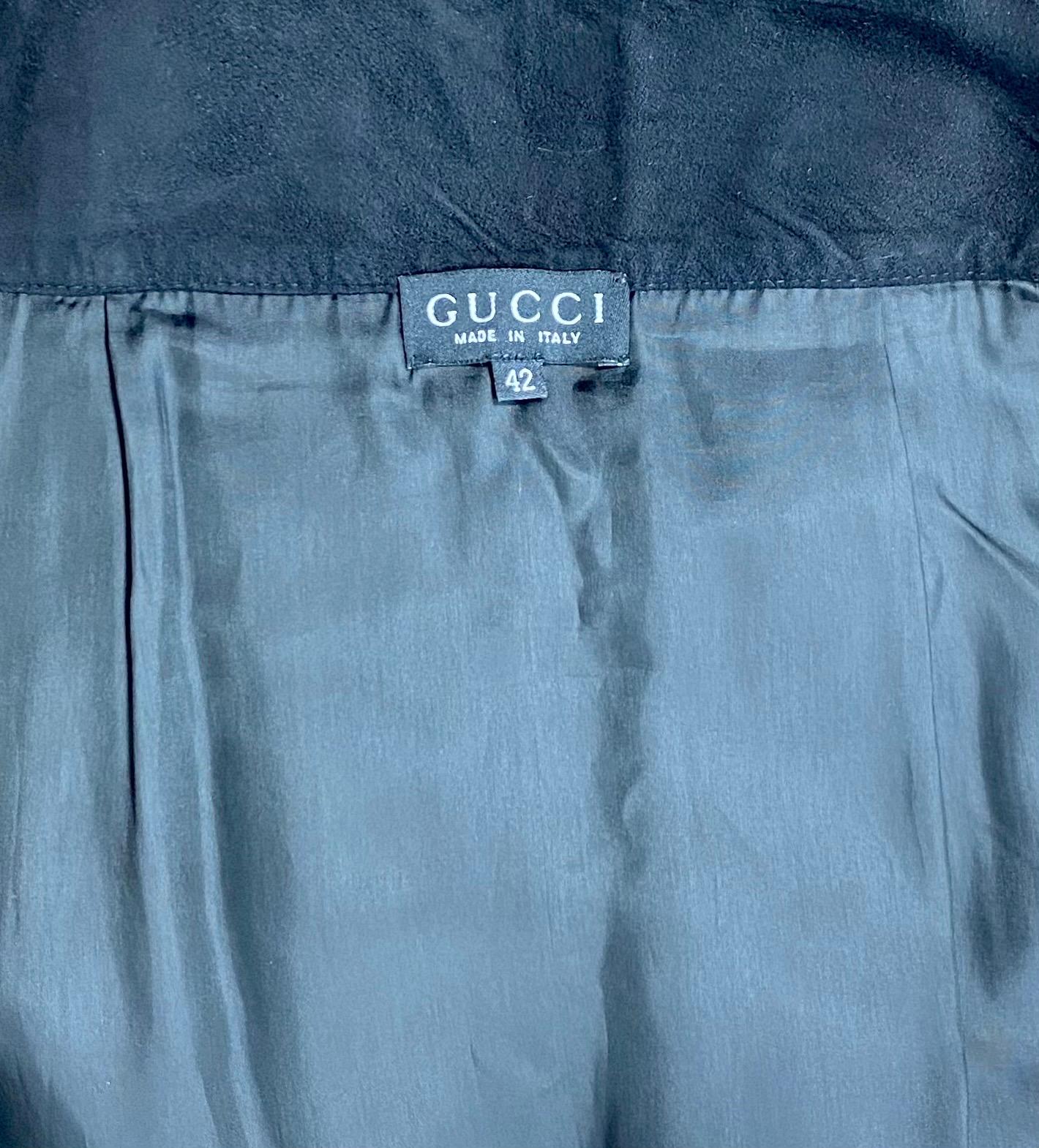 Vintage 1996 Tom Ford for Gucci Long Wrap Skirt Black Suede Leather Fur Trim 42 en vente 2