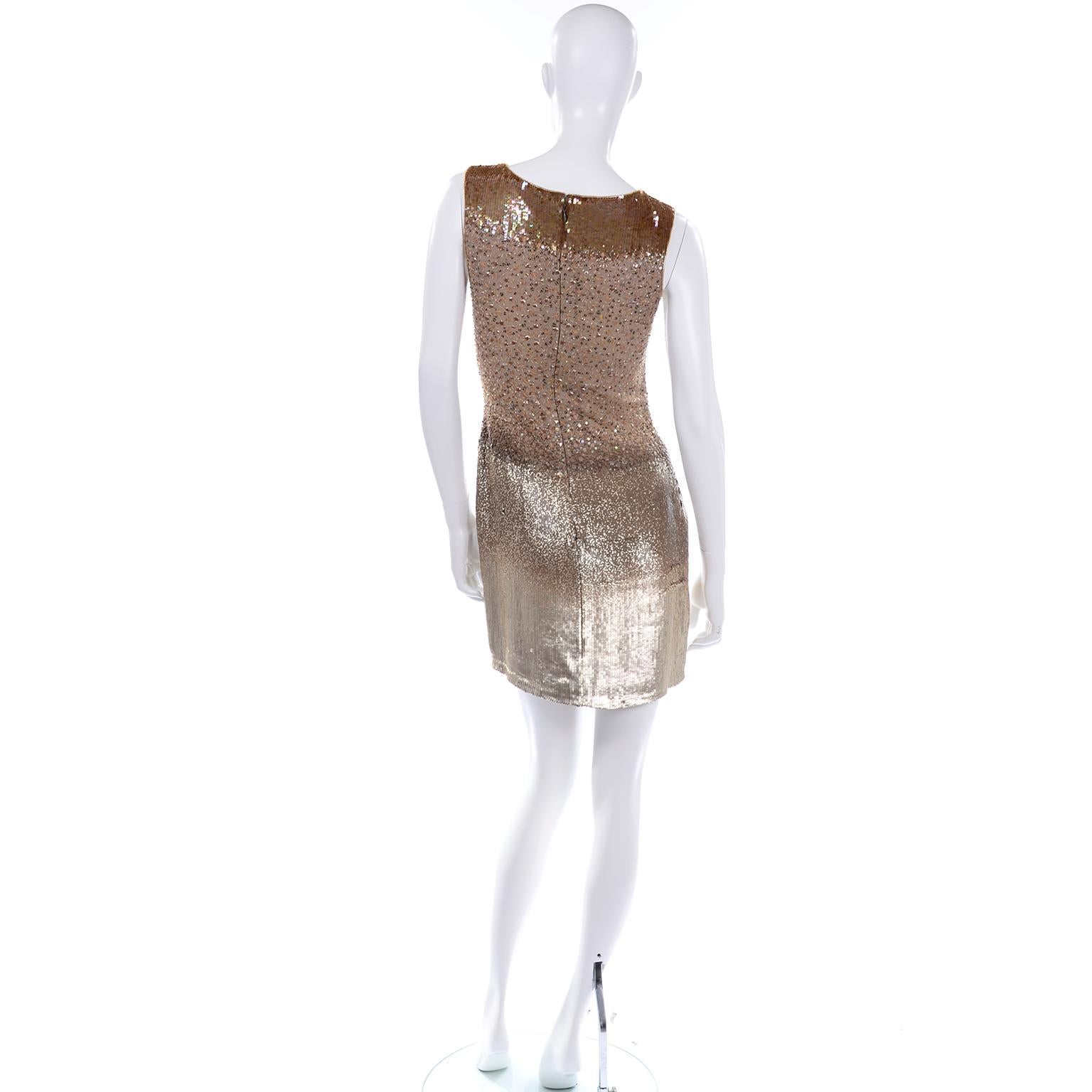 Vintage 1997 Bill Blass Runway Evening Dress Ombre Bronze & Gold Beads & Sequins 1