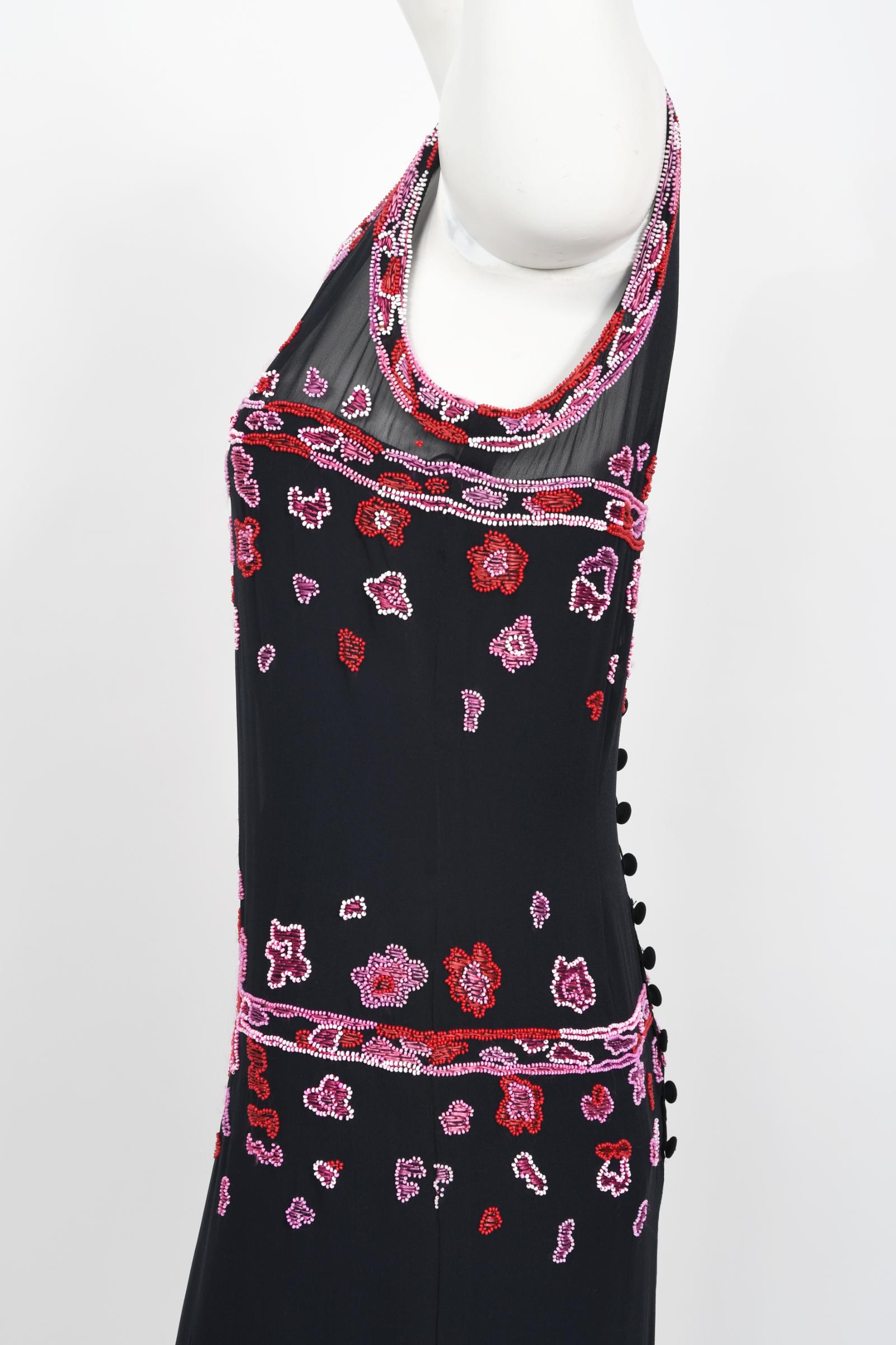 Vintage 1997 Chanel by Karl Lagerfeld Runway Beaded Blue Semi-Sheer Silk Dress 6