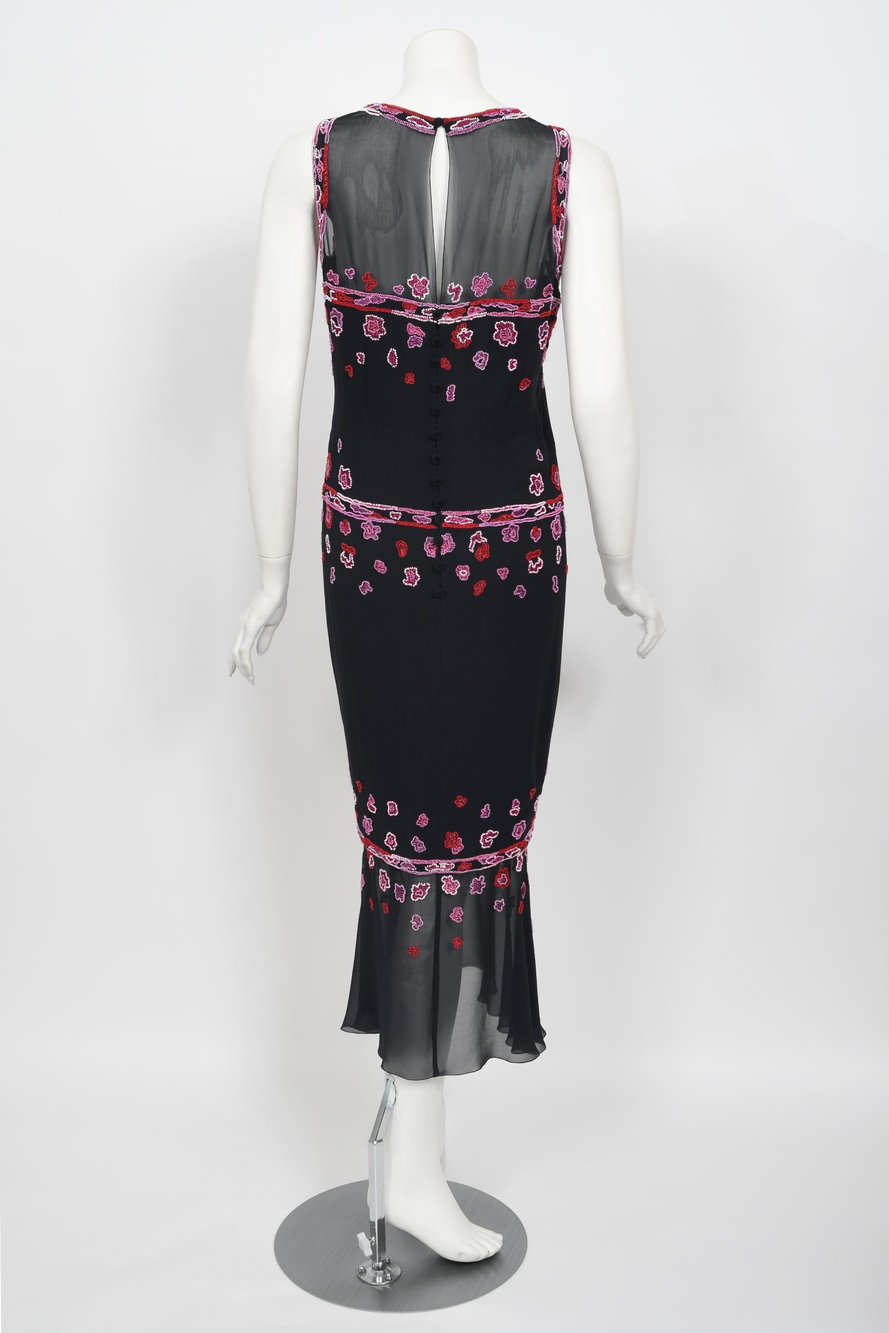 Vintage 1997 Chanel by Karl Lagerfeld Runway Beaded Blue Semi-Sheer Silk Dress 8