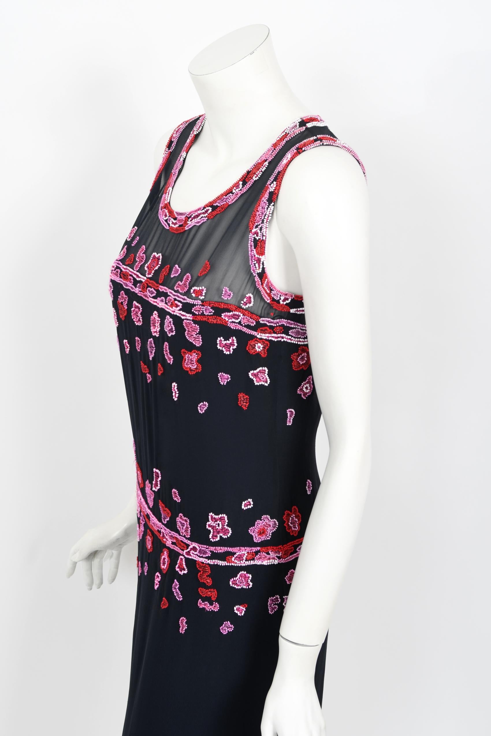 Vintage 1997 Chanel by Karl Lagerfeld Runway Beaded Blue Semi-Sheer Silk Dress 2