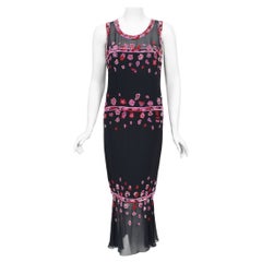 Vintage 1997 Chanel by Karl Lagerfeld Runway Beaded Blue Semi-Sheer Silk Dress