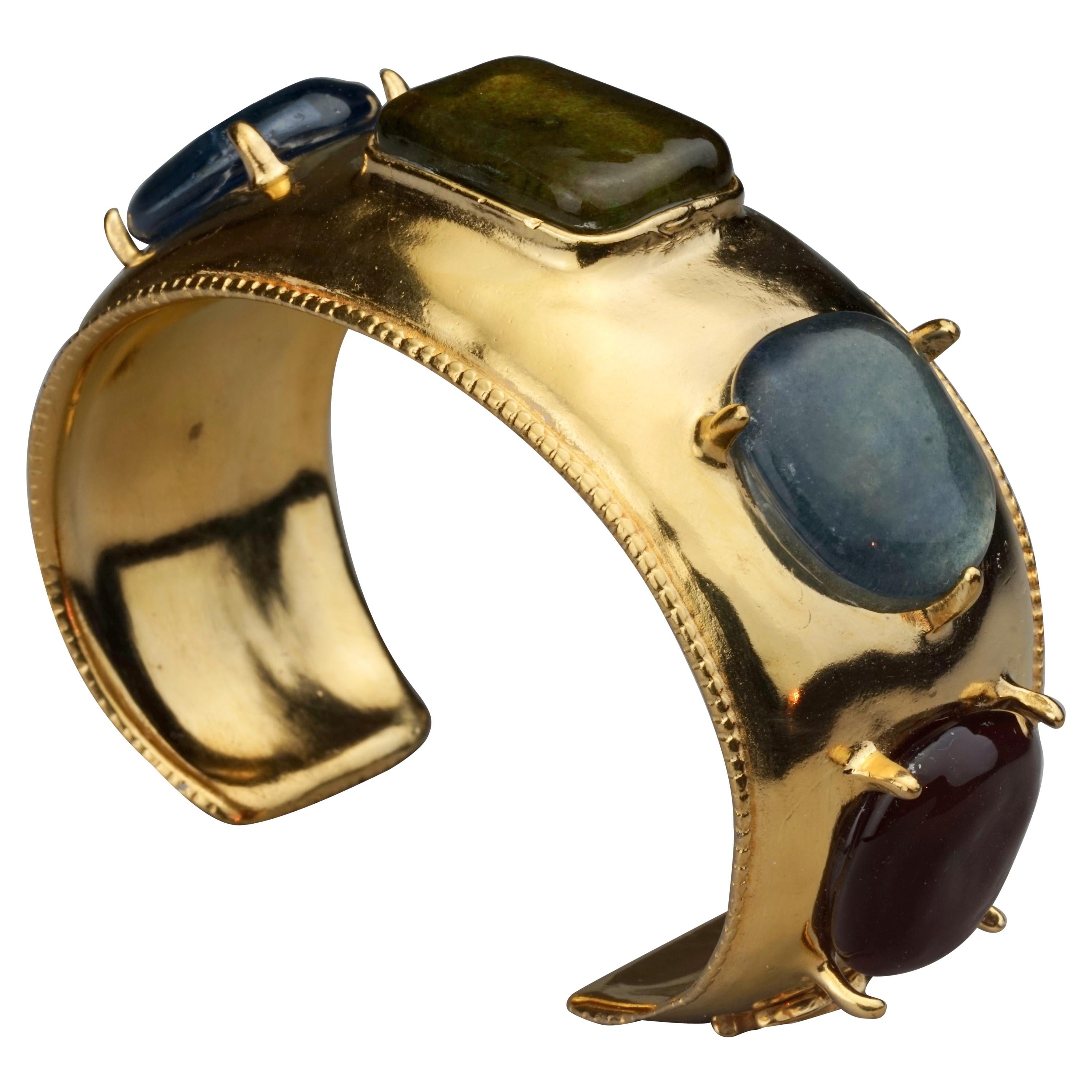 Vintage 1997 CHANEL Gripoix CC Logo Bracelet Cuff For Sale