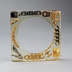 Vintage 1997 CHANEL Iconic Charms Lucite Plexi Square Bangle Cuff Bracelet