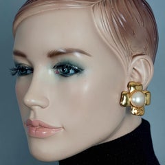 Vintage 1997 CHANEL Logo Cross Pearl Earrings