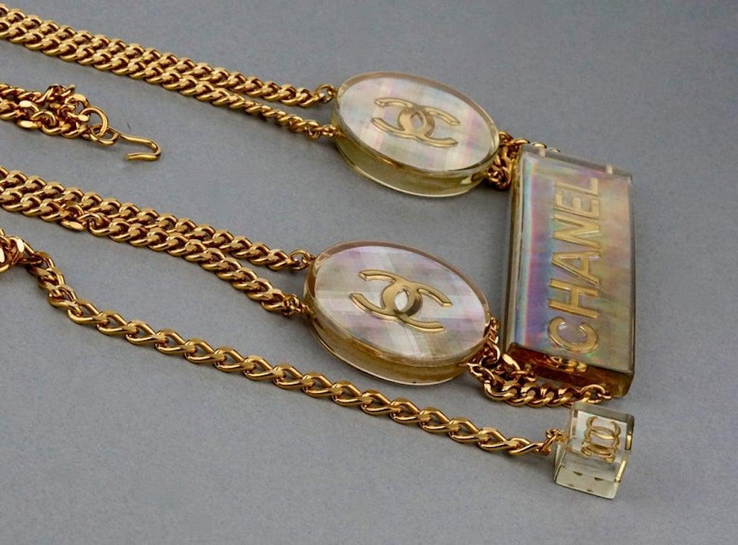 Brown Vintage 1997 CHANEL Logo Holographic Iridescent Lucite Belt