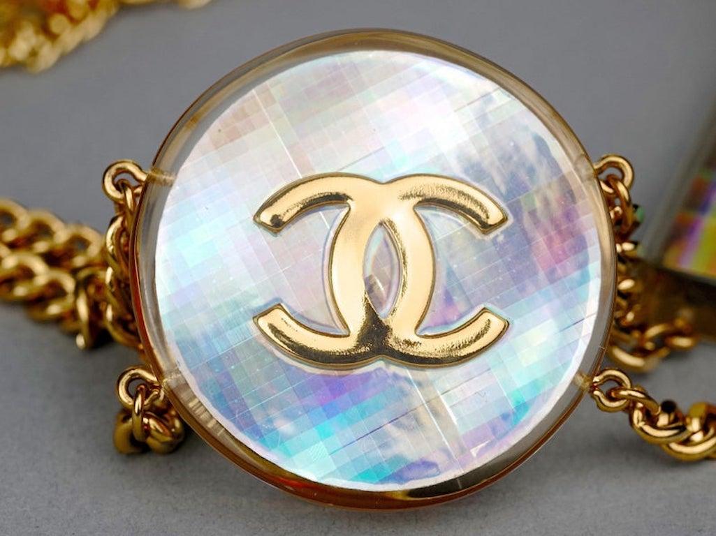 Women's Vintage 1997 CHANEL Logo Holographic Iridescent Lucite Belt
