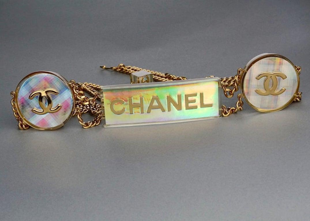 Vintage 1997 CHANEL Logo Holographic Iridescent Lucite Belt 1