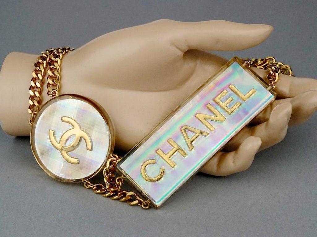Vintage 1997 CHANEL Logo Holographic Iridescent Lucite Belt 4