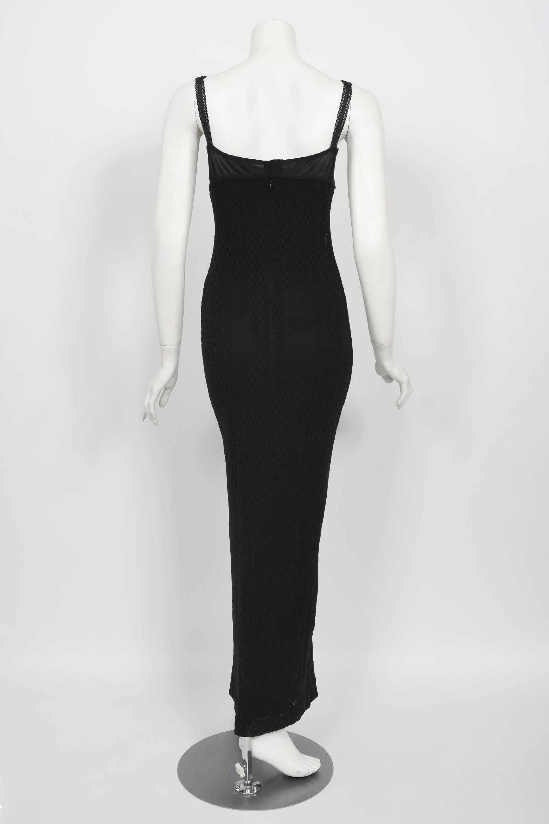 Vintage 1997 Dolce & Gabbana Black Stretch Silk Knit Hourglass Built-In Bra Gown 7