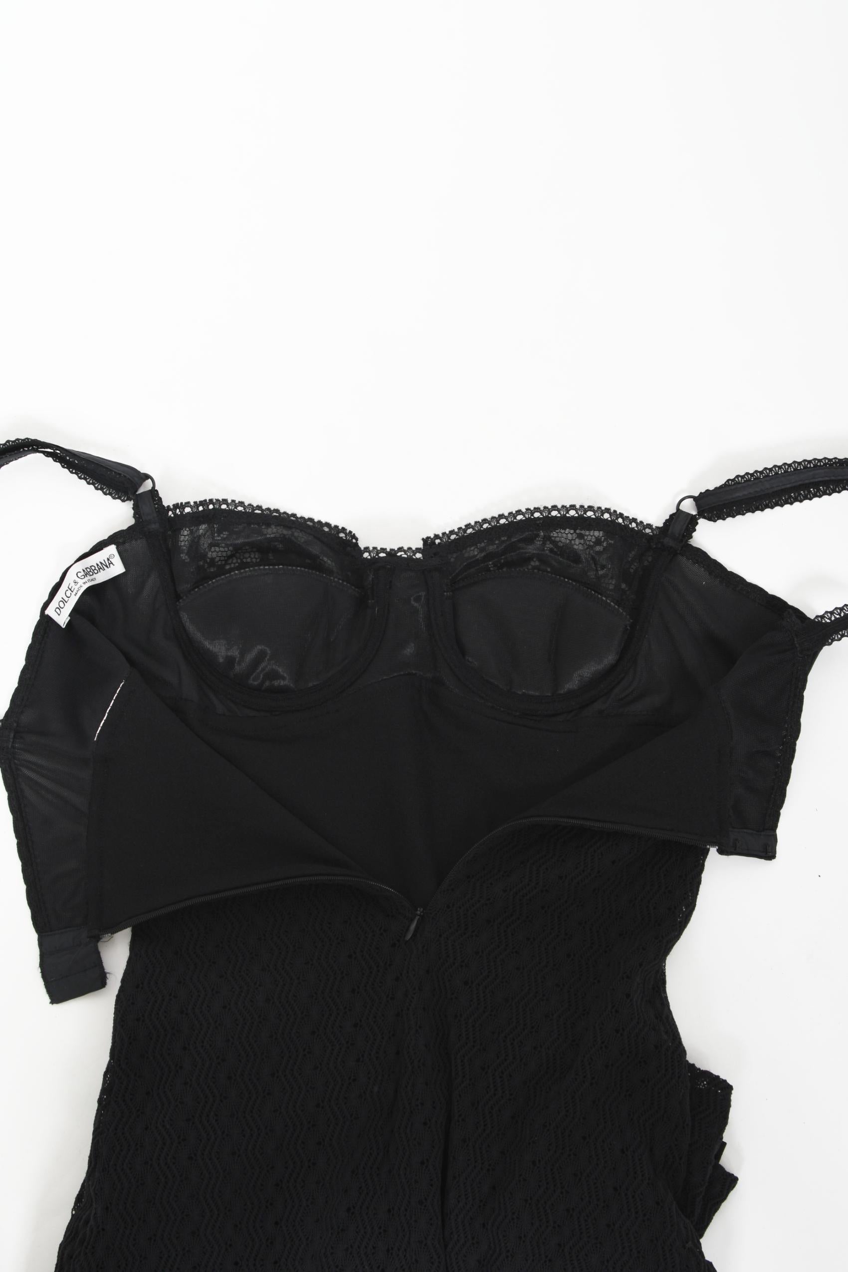 Vintage 1997 Dolce & Gabbana Black Stretch Silk Knit Hourglass Built-In Bra Gown 9
