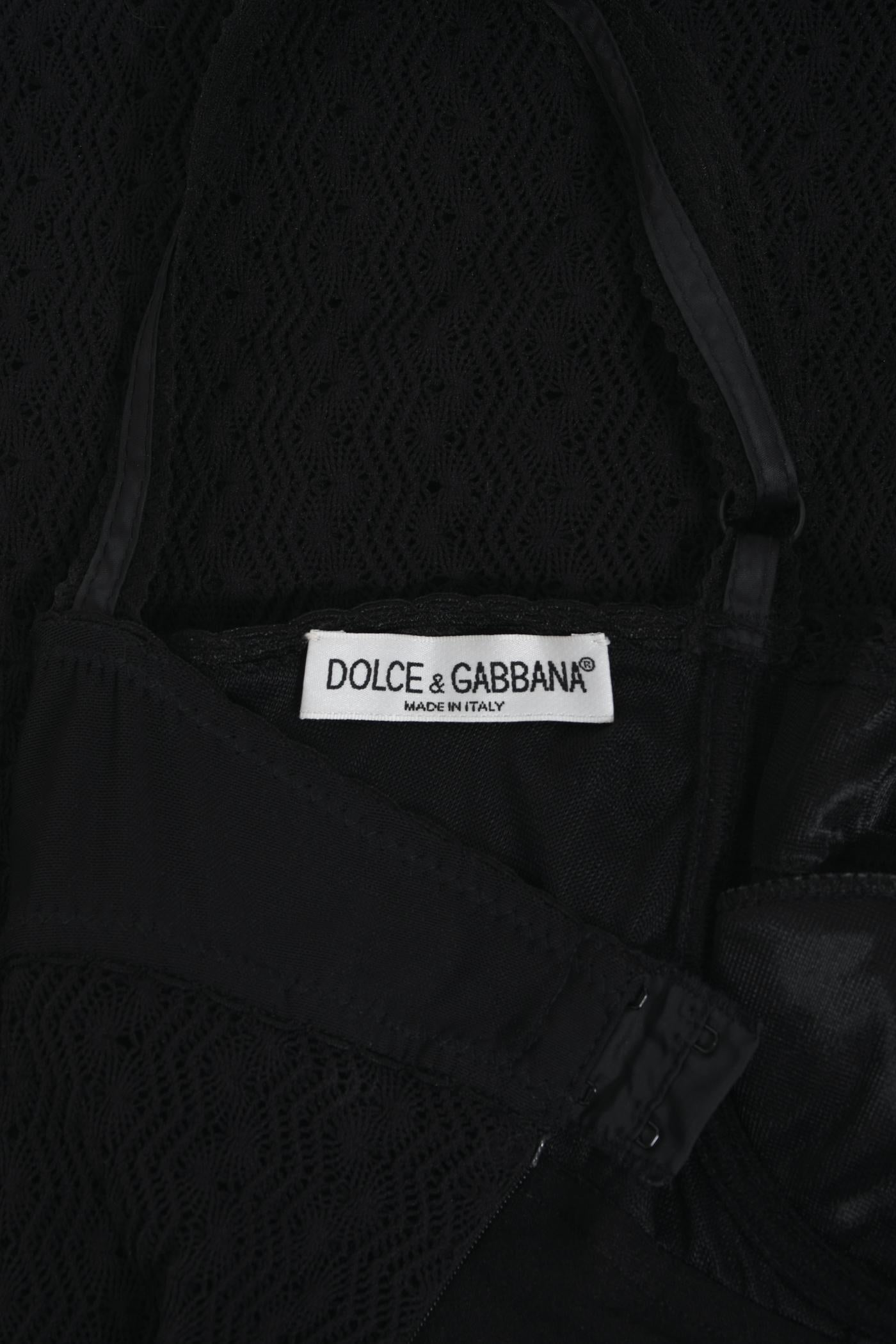 Vintage 1997 Dolce & Gabbana Black Stretch Silk Knit Hourglass Built-In Bra Gown 10