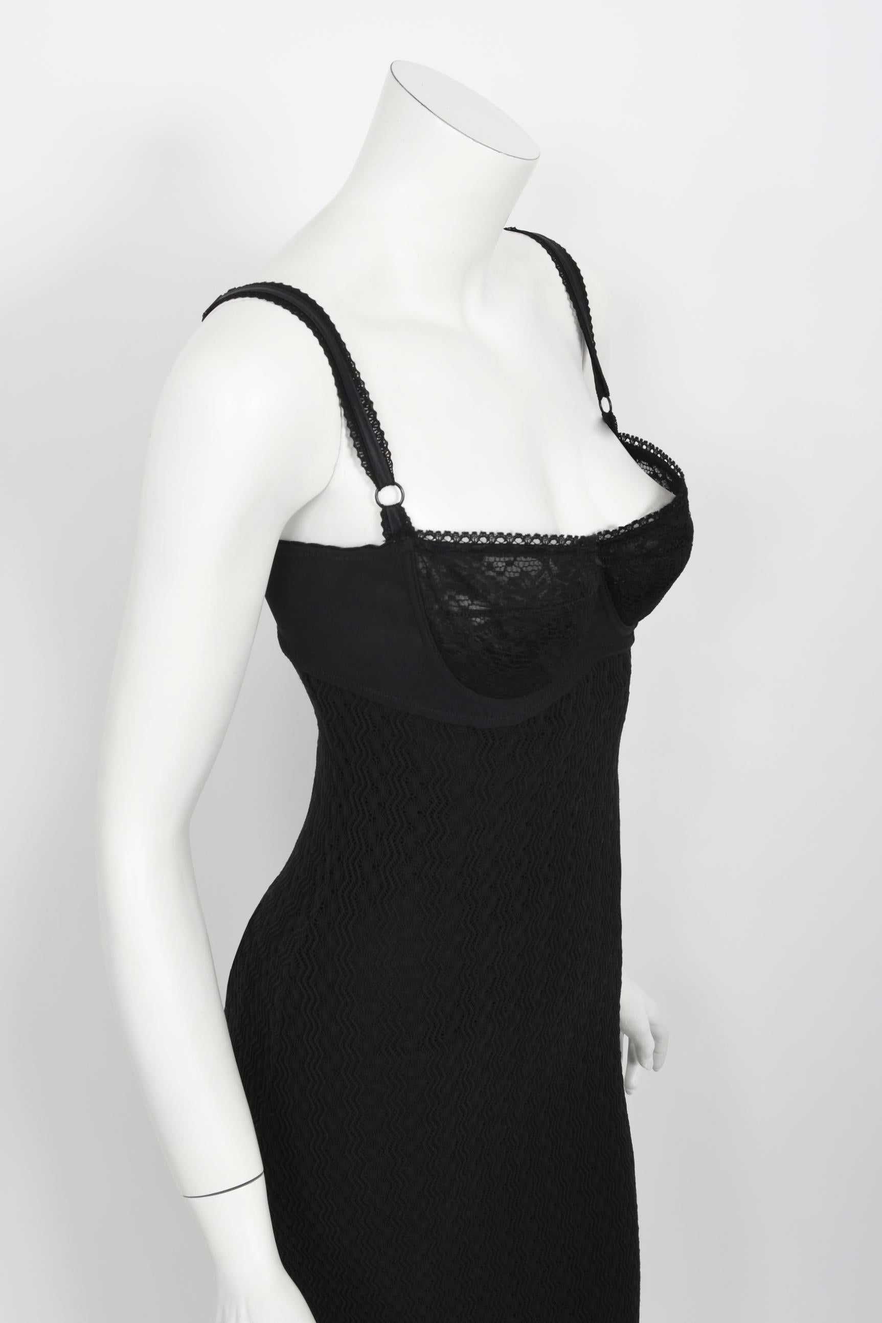 Vintage 1997 Dolce & Gabbana Black Stretch Silk Knit Hourglass Built-In Bra Gown 2