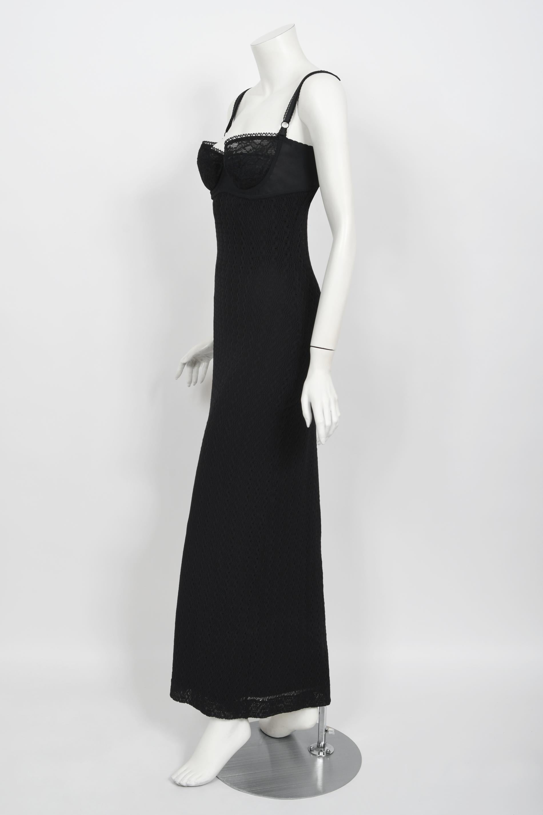 Vintage 1997 Dolce & Gabbana Black Stretch Silk Knit Hourglass Built-In Bra Gown 3