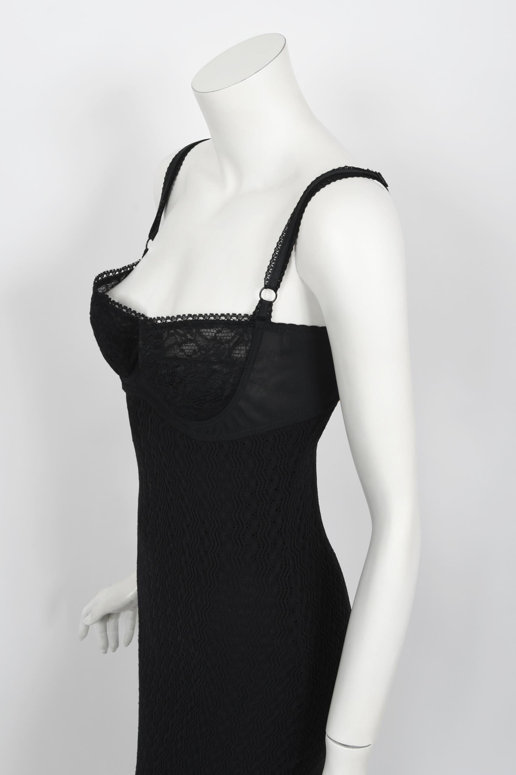 Vintage 1997 Dolce & Gabbana Black Stretch Silk Knit Hourglass Built-In Bra Gown 4