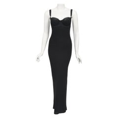 Vintage 1997 Dolce & Gabbana Black Stretch Silk Knit Hourglass Built-In Bra Gown
