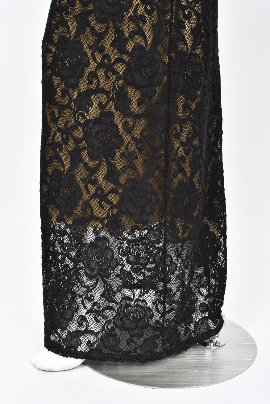 Vintage 1997 Dolce & Gabbana Sheer Black Stretch Lace Built-In Bra Slip Gown 9