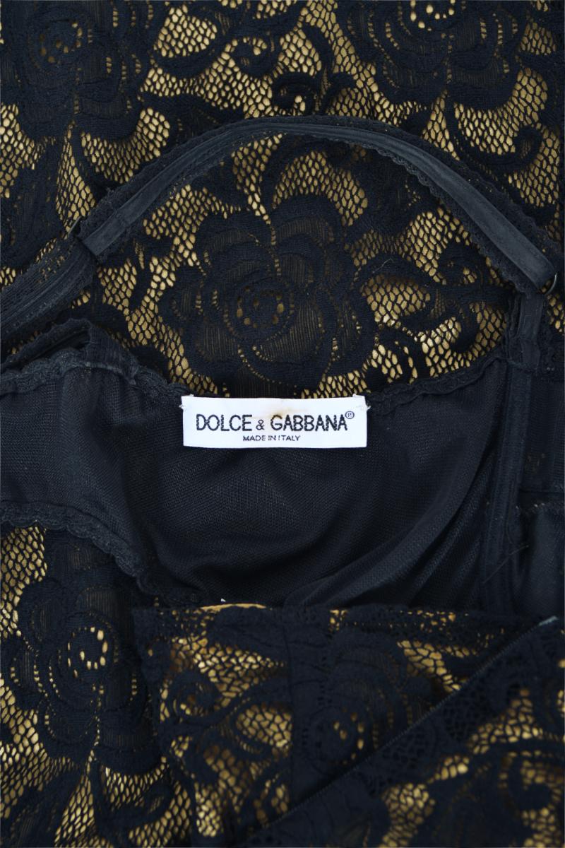 Vintage 1997 Dolce & Gabbana Sheer Black Stretch Lace Built-In Bra Slip Gown 13