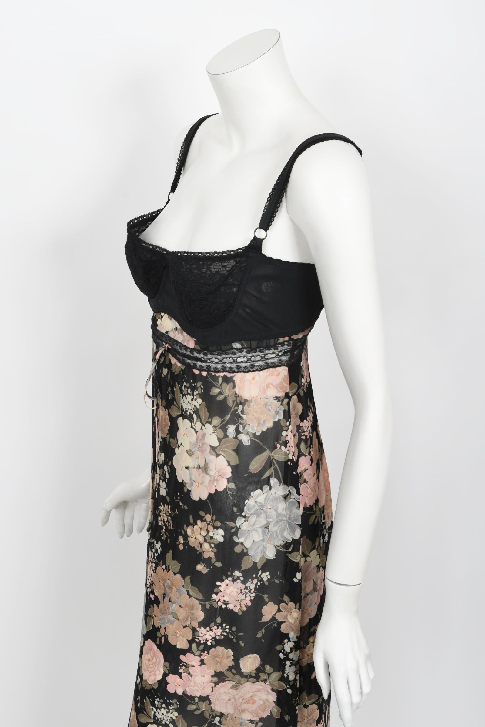 Vintage 1997 Dolce & Gabbana Sheer Floral Chiffon & Lace Built-In Bra Slip Dress 7