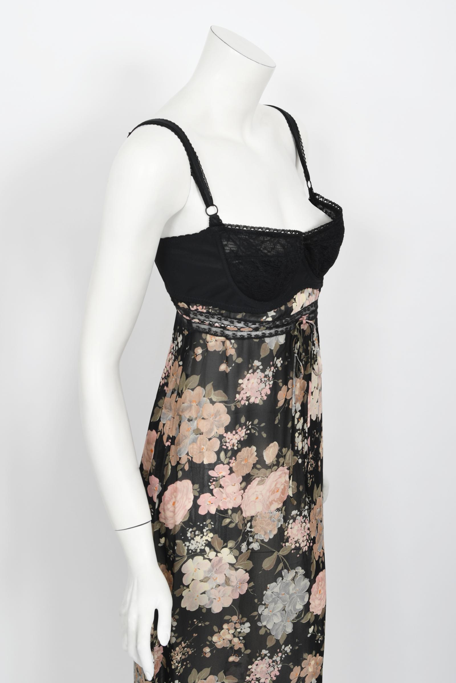 Vintage 1997 Dolce & Gabbana Sheer Floral Chiffon & Lace Built-In Bra Slip Dress 3