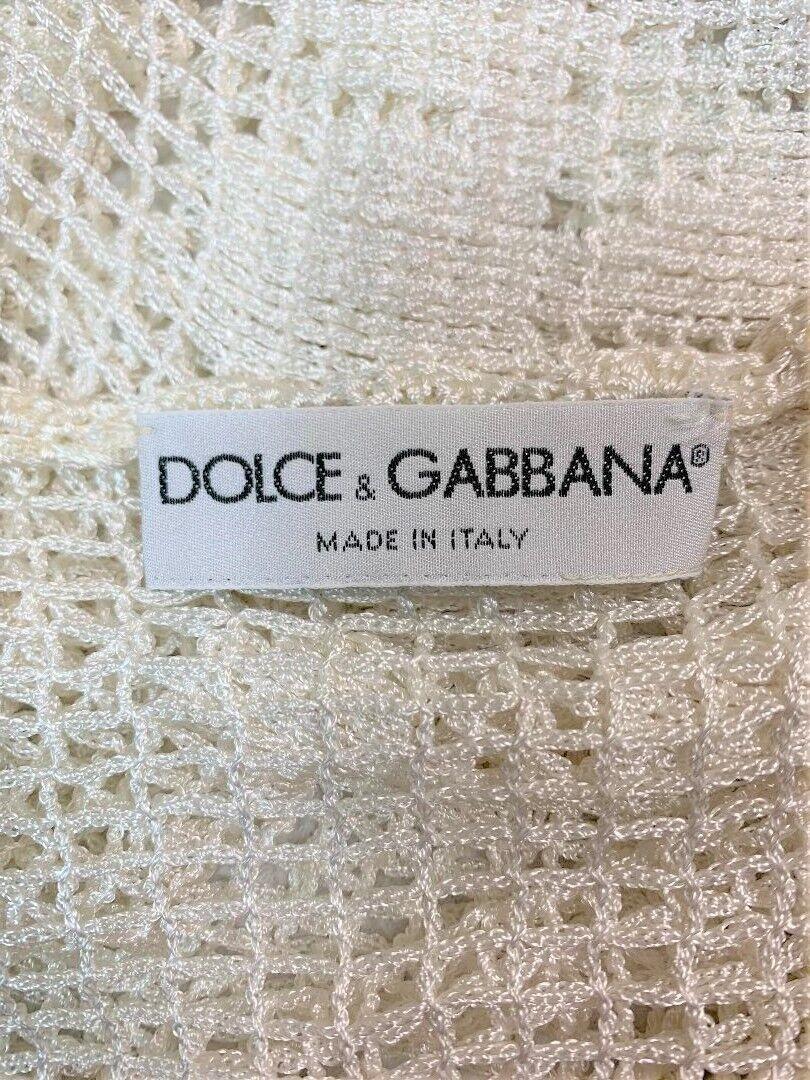 Women's Vintage 1997 Dolce & Gabbana Sheer Ivory Crochet Floral Plunging Wiggle Dress