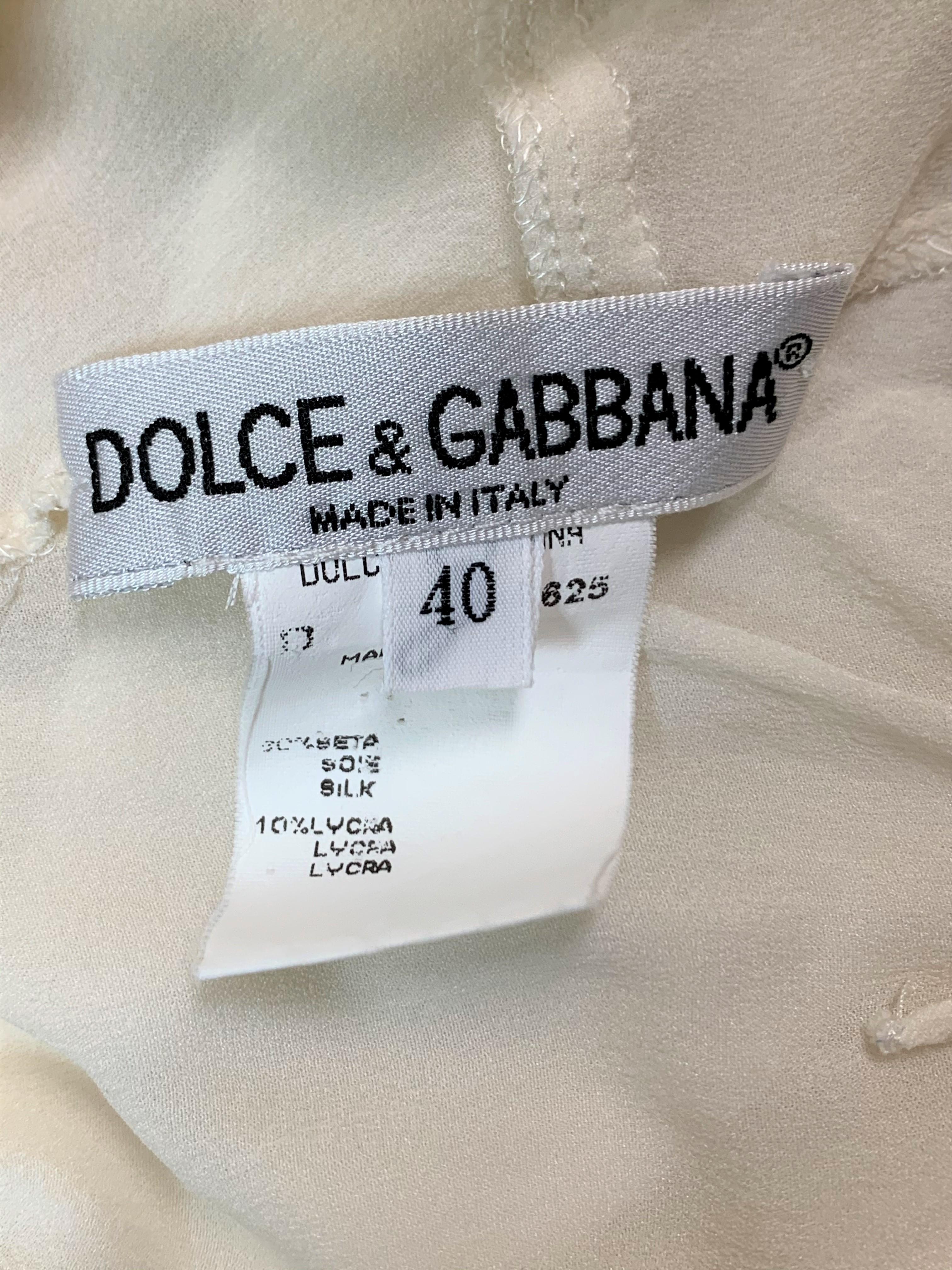 Vintage 1997 Dolce & Gabbana Sheer Ivory Silk Ruched Wiggle Maxi Dress In Good Condition In Yukon, OK