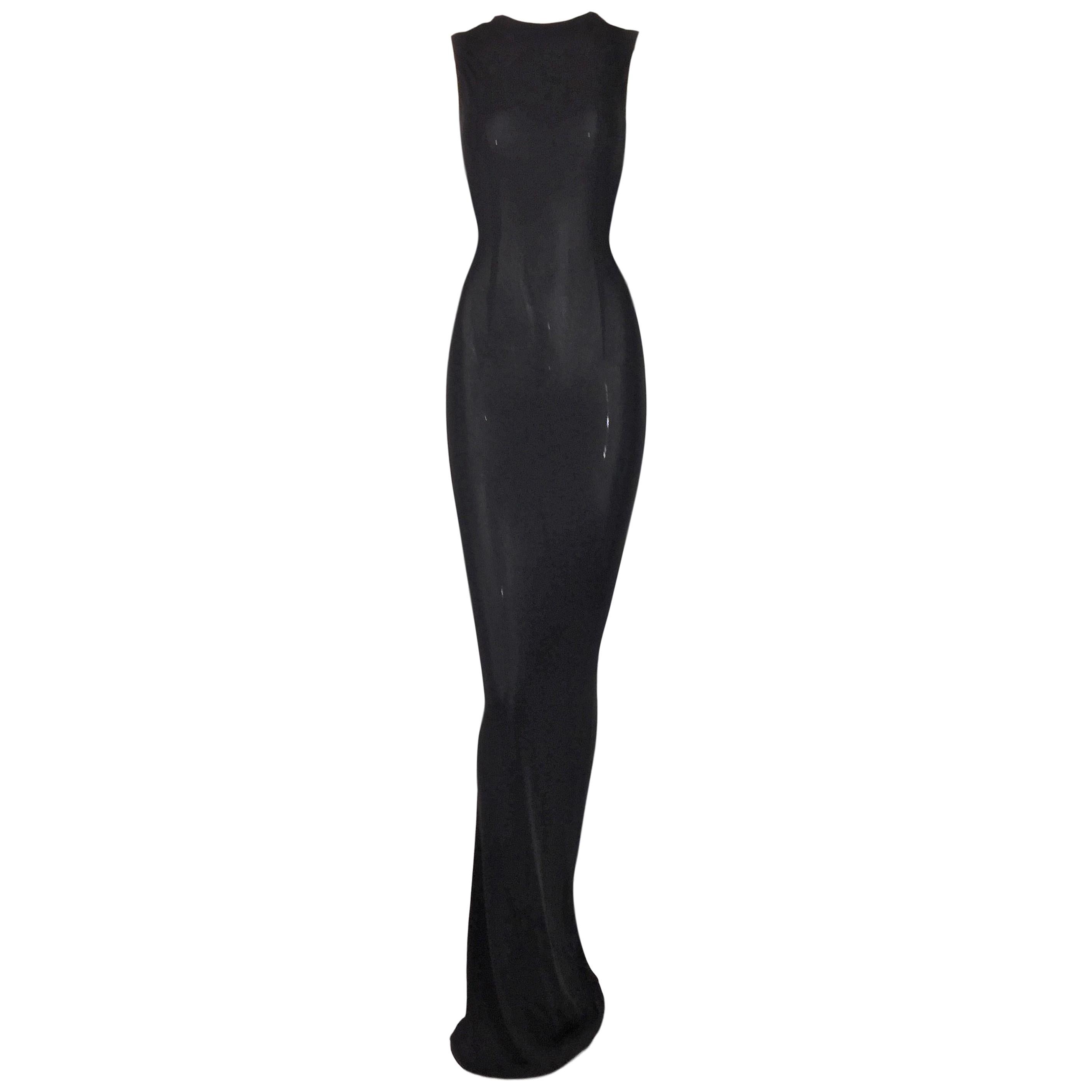 Vintage 1997 Gucci by Tom Ford Semi-Sheer Extra Long Black Tank Dress 44