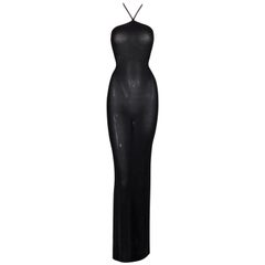 Vintage 1997 Gucci by Tom Ford Sheer Black Halter Wiggle Gown Dress