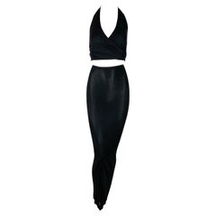 Vintage 1997 Gucci by Tom Ford Sheer Black Wrap Crop Top & Long Wiggle Skirt Set