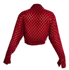 Vintage 1997 Gucci by Tom Ford Sheer Red Velvet Logo Monogram Blouse Top