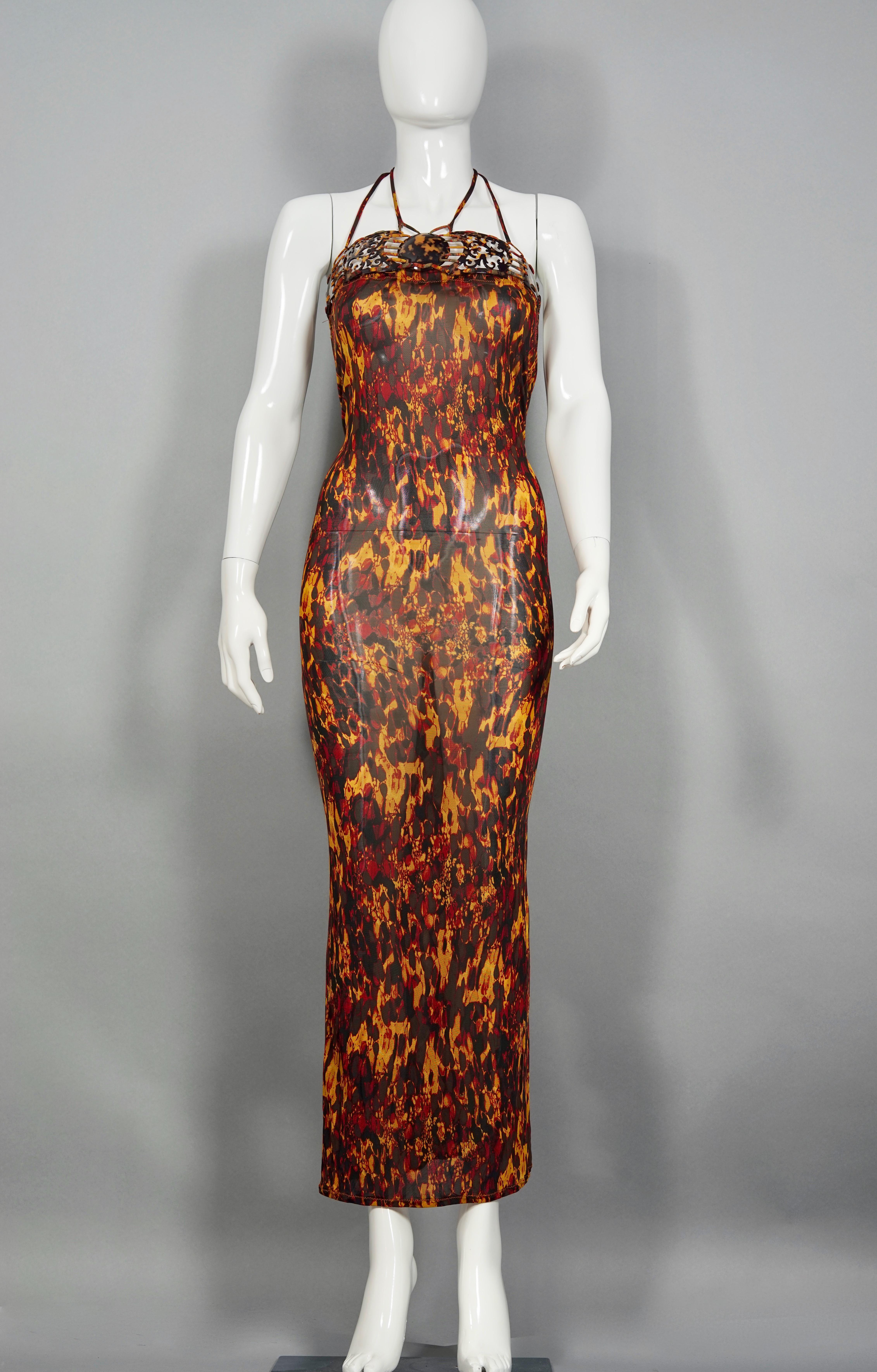 Vintage 1997 JEAN PAUL GAULTIER Tortoise Shell Embellished Print Open Back Dress

Measurements taken laid flat, please double bust, waist and hips:
Bust: 15.75 inches (40 cm) open back can accommodate bigger size
Waist: 13.38 inches (34 cm) without