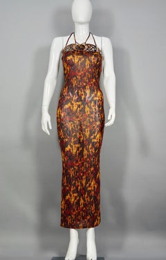 Vintage 1997 JEAN PAUL GAULTIER Tortoise Shell Embellished Print Open Back Dress