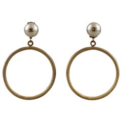 Vintage 1997 Jumbo CHANEL Logo Pearl Hoop Earrings