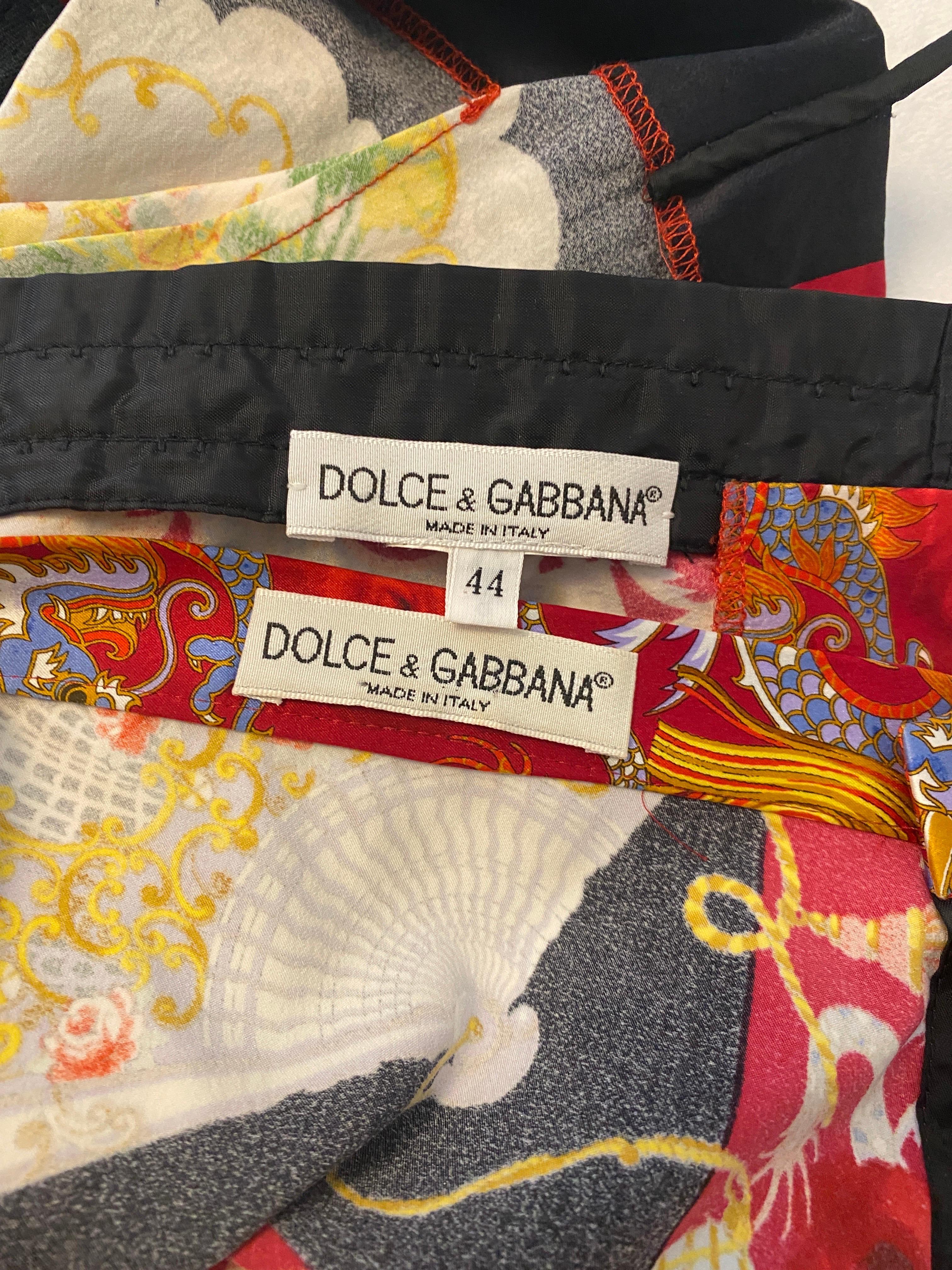 Vintage 1998 1990s Dolce + Gabbana Silk Satin Dragon Floral Corset Bustier Skirt en vente 12