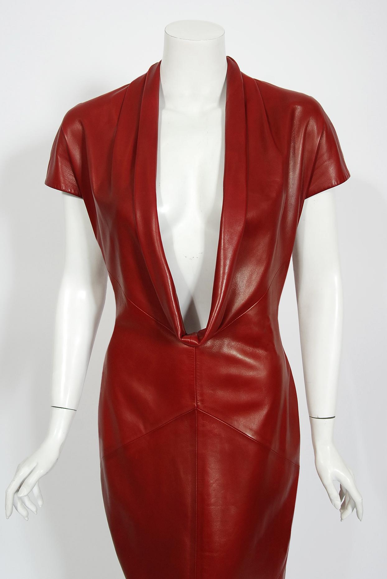 alexander mcqueen red leather dress