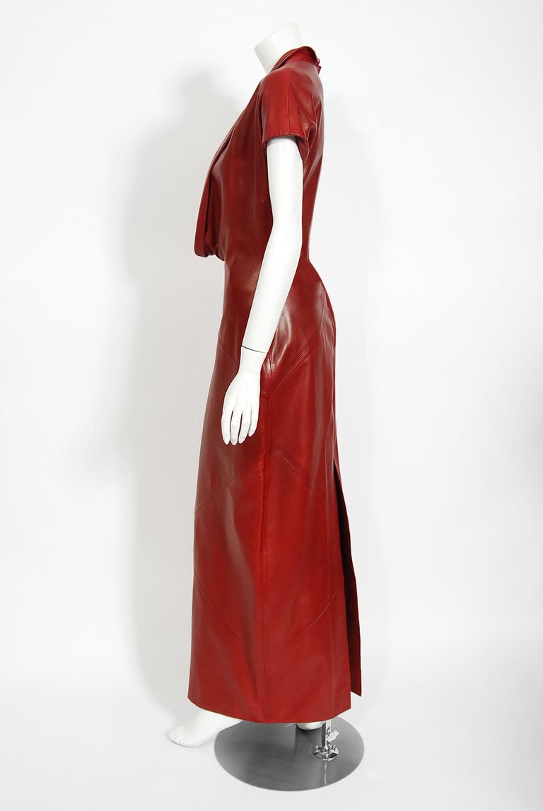 Vintage 1998 Alexander McQueen For Givenchy Runway Red Leather Low-Plunge  Gown