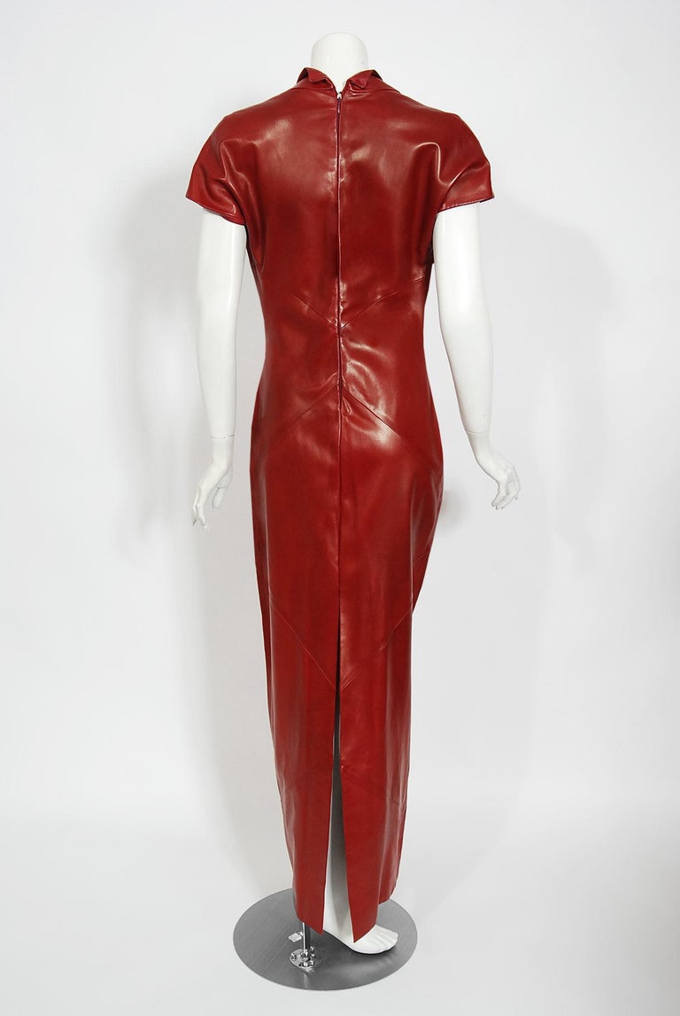 open lace back dress 2010 Alexander McQueen Final Runway Collection Red Satin Metallic Bullion  Dress main image 1