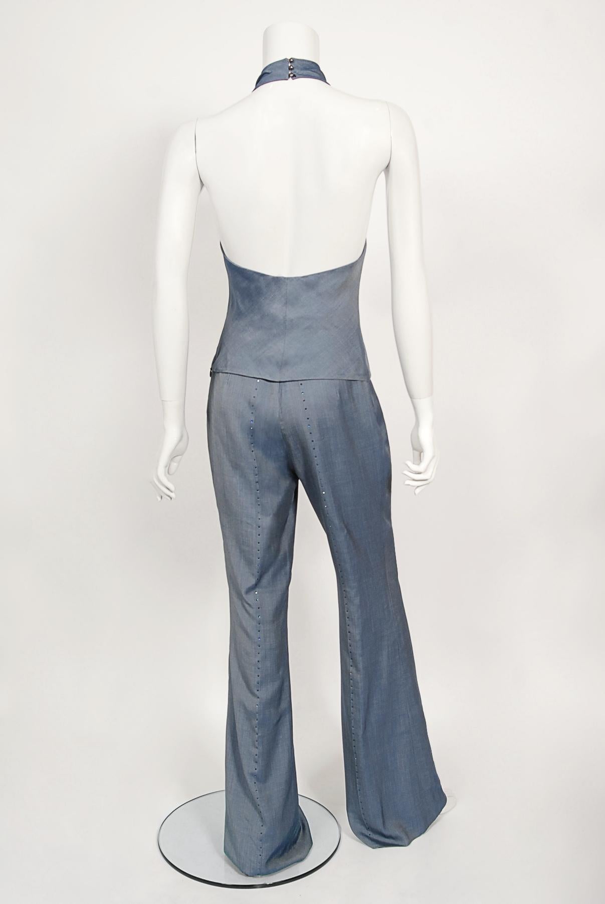 Archival 1998 Alexander McQueen for Givenchy Runway Silk Fringed Halter Pantsuit For Sale 7
