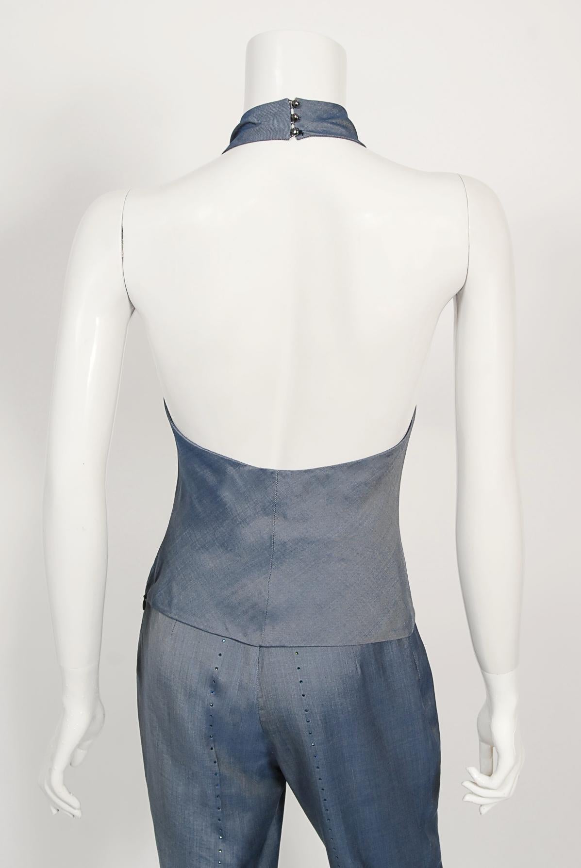Vintage 1998 Alexander McQueen for Givenchy Runway Silk Fringed Halter Pantsuit  For Sale 8