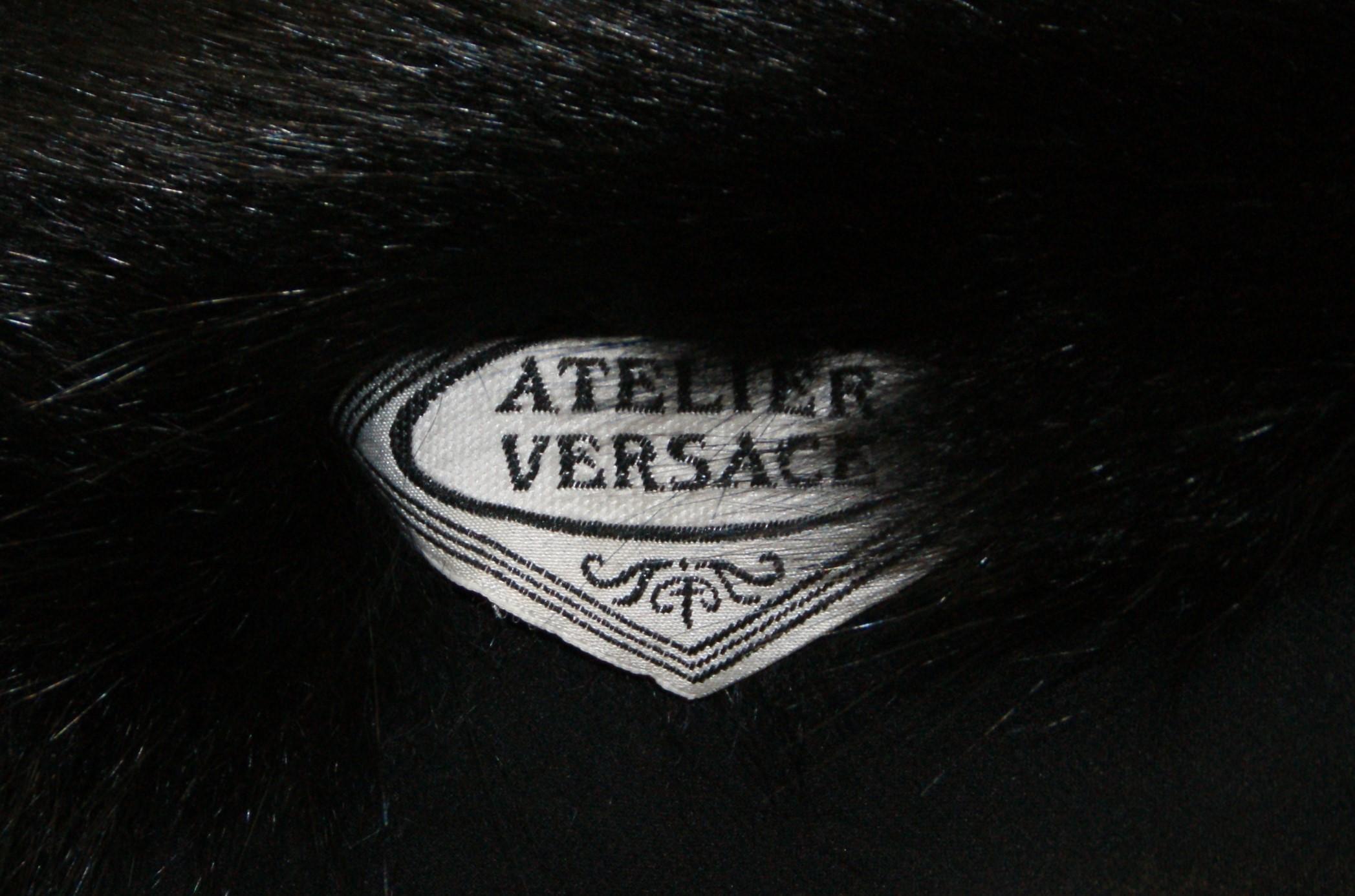 Women's Vintage 1998 Atelier Versace Black Silk & Fur Wrap Shawl Scarf