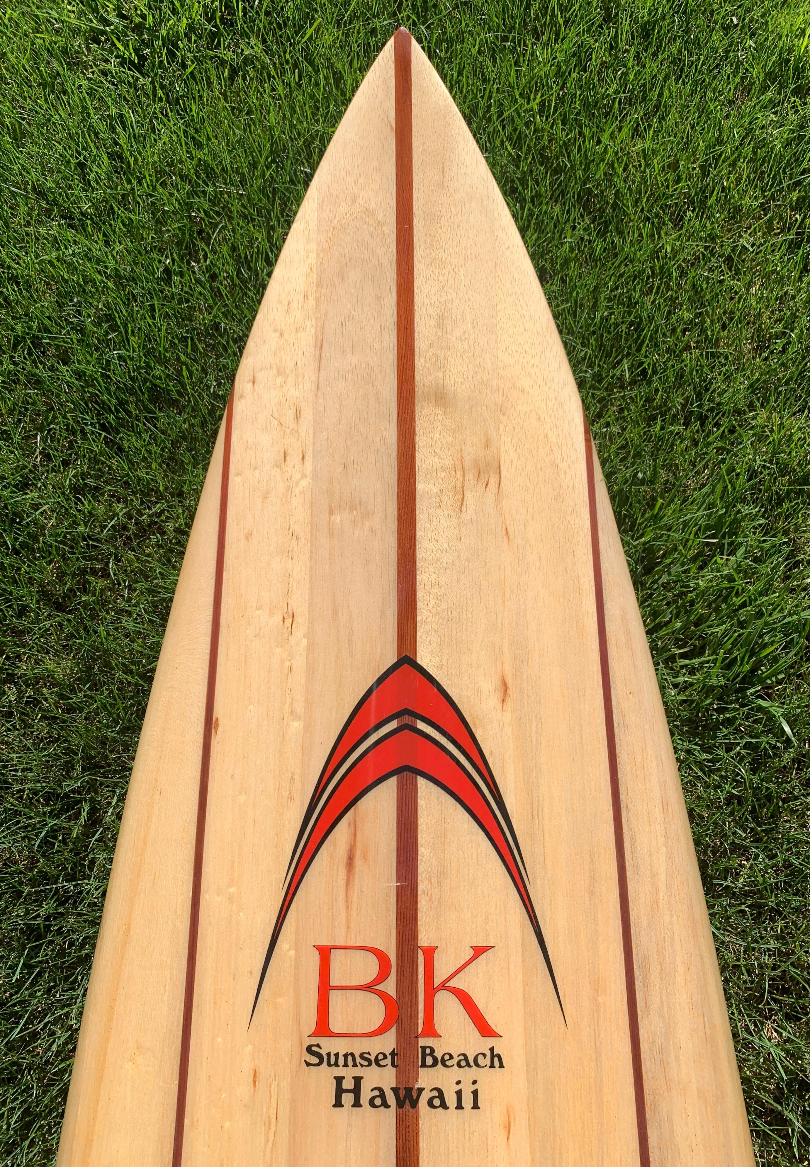 Vintage 1998 Barry Kanaiaupuni balsawood pintail surfboard In Good Condition In Haleiwa, HI