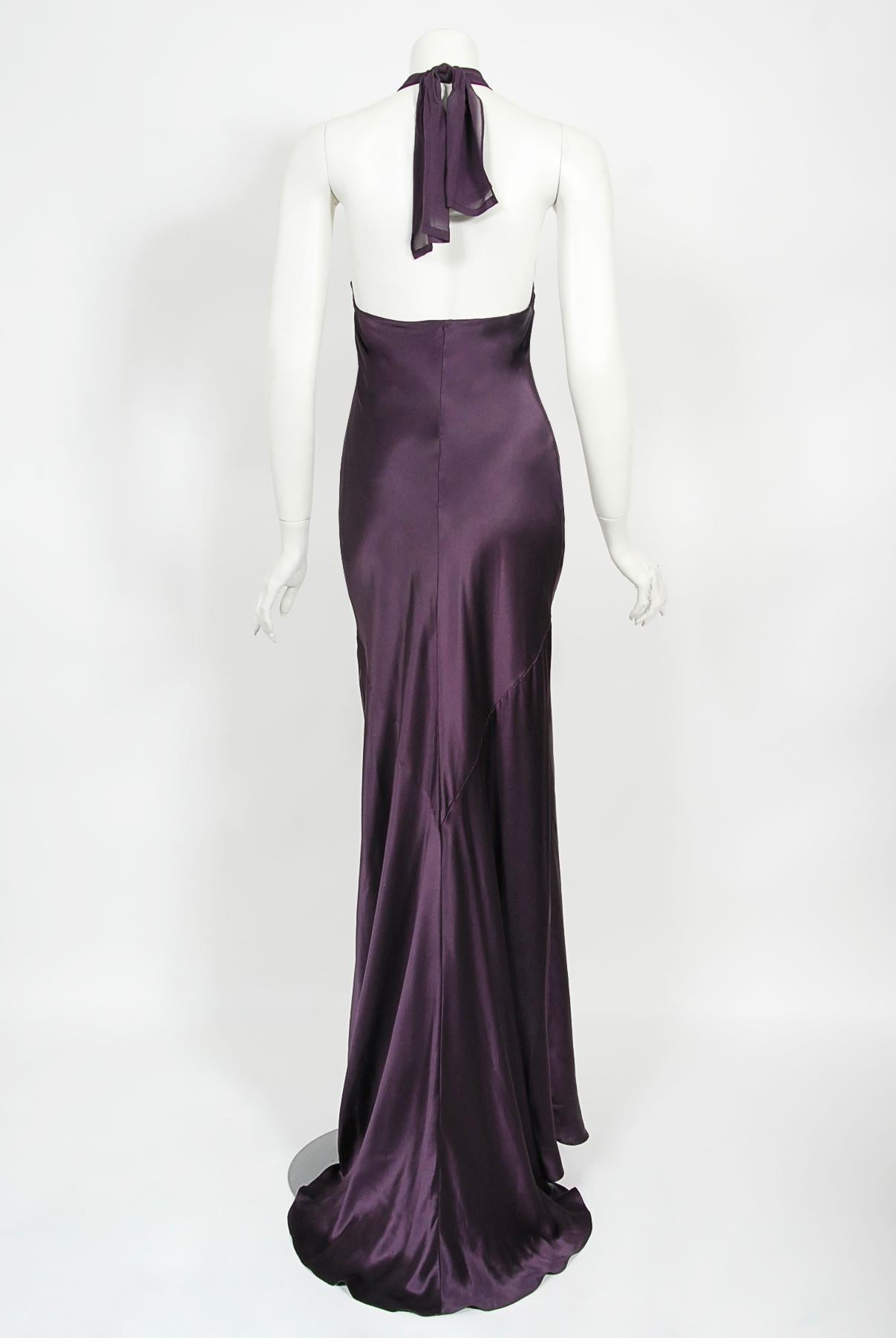 Vintage 1998 Gianni Versace Couture Purple Silk Halter Bias-Cut Sculpted Gown 8