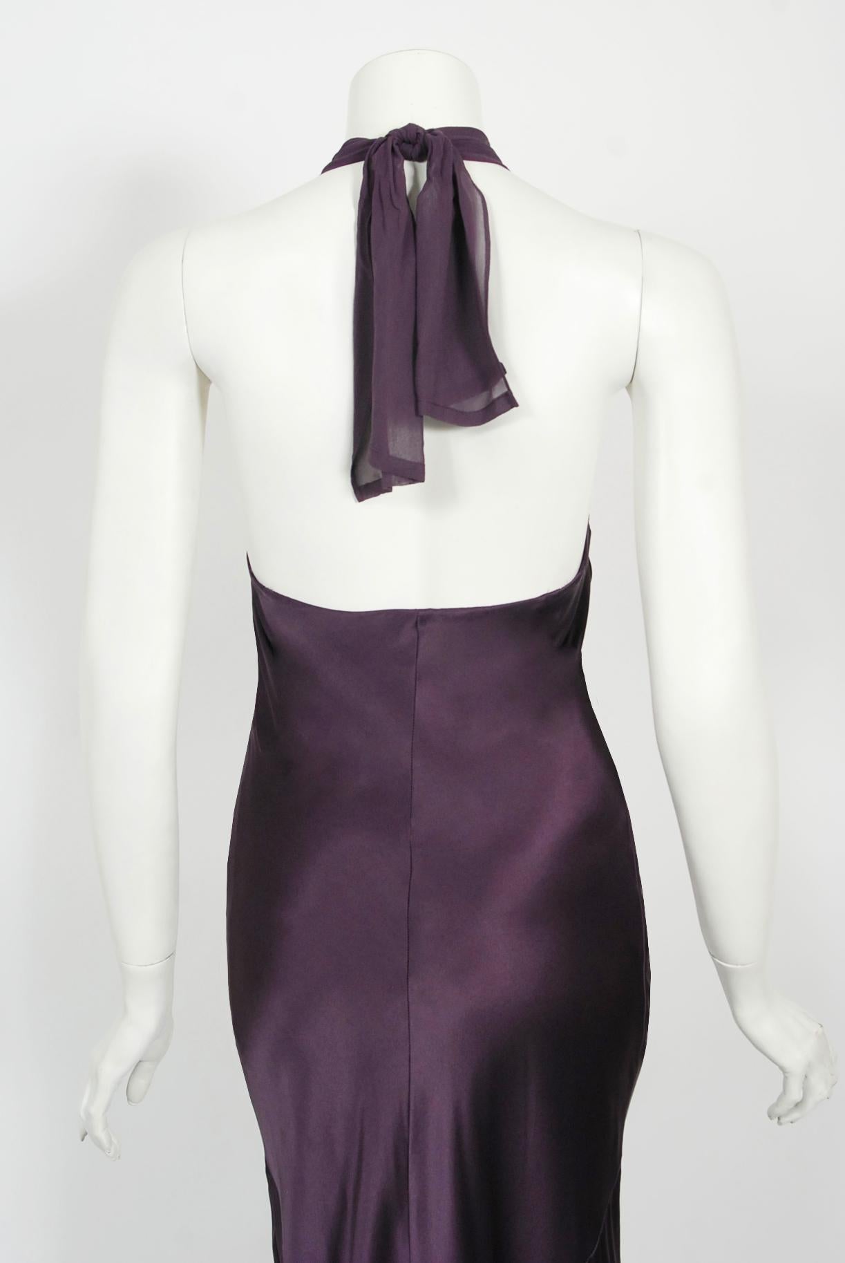 Vintage 1998 Gianni Versace Couture Purple Silk Halter Bias-Cut Sculpted Gown 9